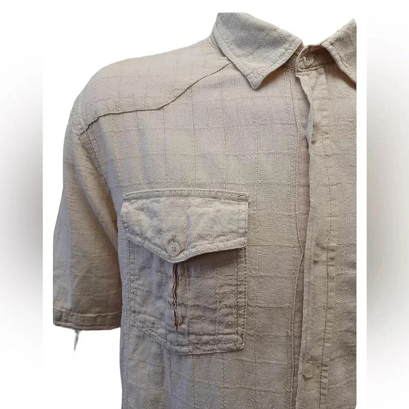Point Zero Linen Blend Beige Short Sleeve  Button Down Shirt Size Large - Picture 3 of 11
